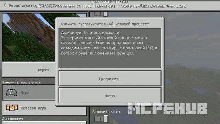 Подтверждение включения Experimental Gameplay