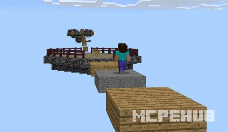 Игрок прыгает по платформам из различных блоков