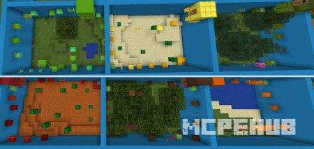 Вид сверху на 6 уровней паркура с различными биомами