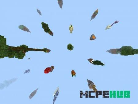 Вид сверху на множество различных небесных островов, которые будут на карте