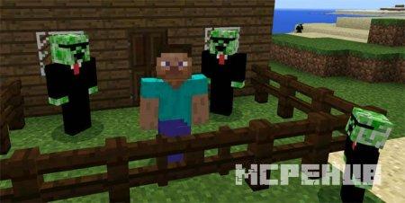 Игрок рядом с семьёй криперов