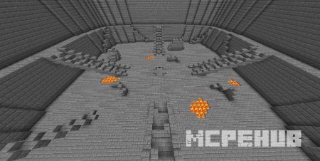 Огромная каменная арена с отверстиями, заполненными лавой