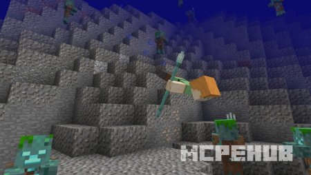 игрок с трезубцем плывет ко дну океана