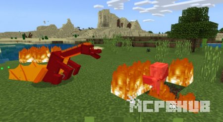 Прирученный дракон сражается с враждебным мобом