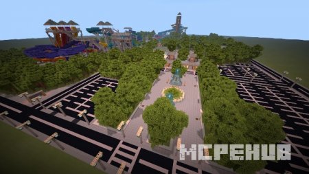 Взгляд на территорию аквапарка и прилегающей к нему парковки