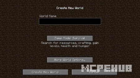 Новое меню создания мира