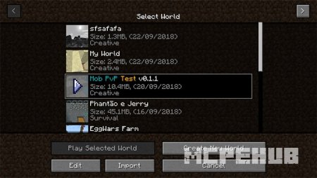 Меню выбора мира для игры