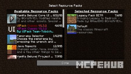 Новое меню установки пакетов текстур и поведения