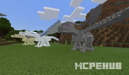 Представление трёх видов драконов, стоящих в одном ряду