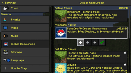 Установка доступного пакета текстур с покемонами