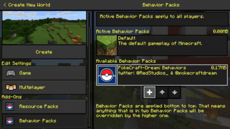 Установка доступного пакета поведения для мода PokeCraft-Dream