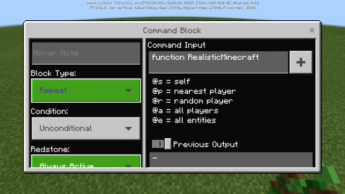 Прописывание функции в командном блоке для работы мода