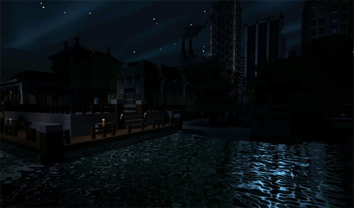 Чудесный вид на звёздное небо и луну, отражающуюся в реке