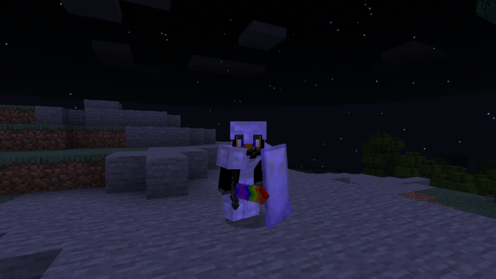 Игрок в броне с новыми текстурами - железным щитом и радужным окрасом меча