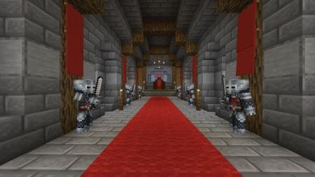 Стойки с бронёй рыцаря, расставленные по краям коридора средневекового замка