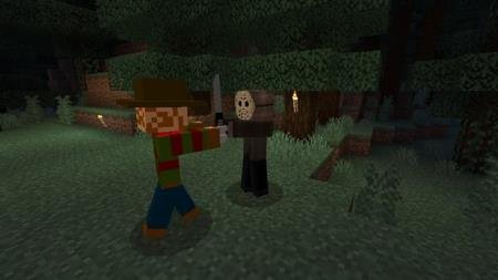 Сражение двух персонажей из ужастиков в Майнкрафт - Фредди Крюгер против Джейсона