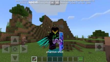 Игрок с волшебной палочкой призрака и появившимся под ним при падении блоком