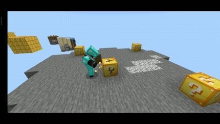 Игрок добывает лакиблок на одном из небесных островов