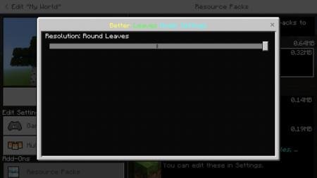 Выбор формы листьев в настройках пакета текстур
