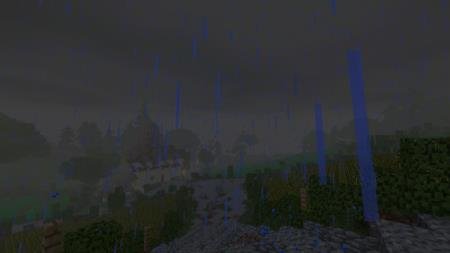 Длинные капли дождя и реалистичное пасмурное небо