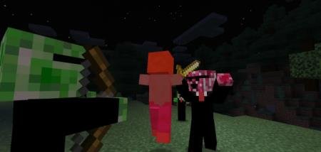 Несколько криперов атакуют зомби