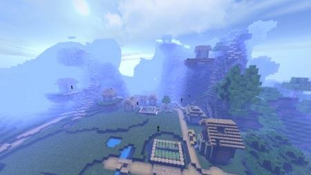 Красивый деревенский ландшафт с опустившимся на мир голубым туманом