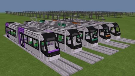 Пять линий с разноцветными поездами Тояма TLR0600