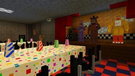 Праздничный стол в пиццерии Фредди