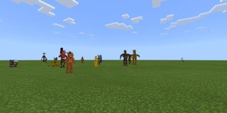 Представление множества аниматроников на равнине