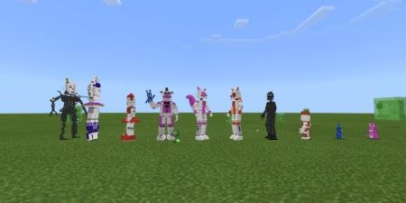 Представление всех аниматроников, добавляемых в игре модом "FNAF"