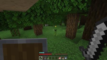 Игрок с мечом встретил едва заметного среди травы крипера с новыми текстурами