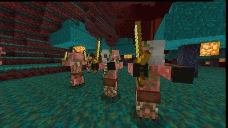 Пиглинсы, превратившиеся в зомби в Голубом биоме