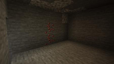 Рубиновая руда, сгенерированная на стене одной из пещер