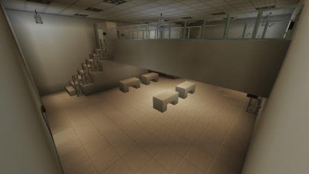 Место для отдыха заключенных зоны SCP 19 с установленными в нём скамейками