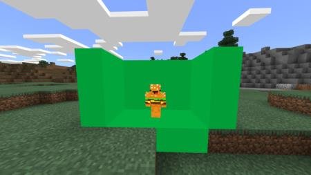 Игрок на фоне ярко-зелёных блоков