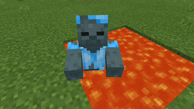 Голубой хаск купается в лаве