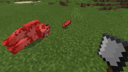 Игрок разделал тело коровы большим ножом и получил мясо