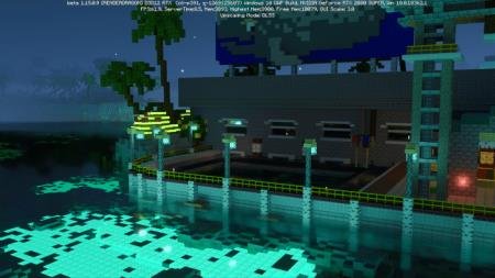 Вода бирюзового цвета возле какой-то базы в Майнкрафт