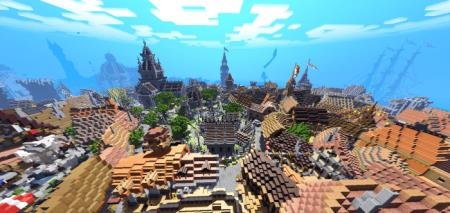 Использование шейдеров в крупном городе с разнообразными постройками средневекового стиля