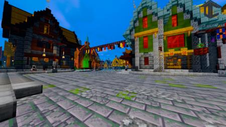 Празднично разукрашенные дома в средневековом городе