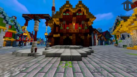 Огромный трёхэтажный особняк посреди главной площади города, построенный из ярких блоков