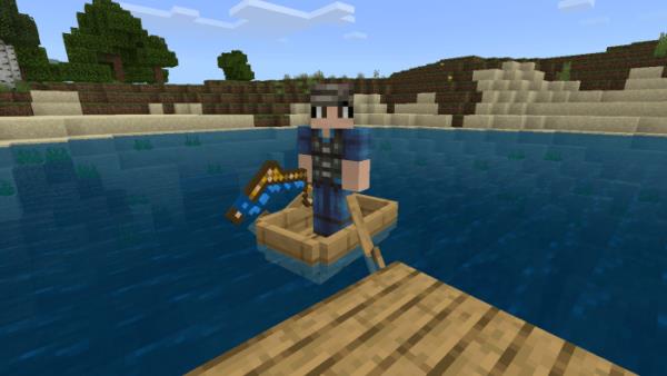 Новый NPC - рыболов стоит в лодке и держит удочку