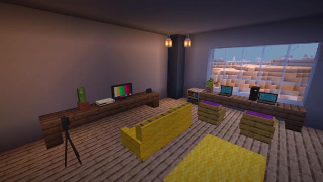 Очень хорошо технически оборудованная комната с сочетающимся интерьером