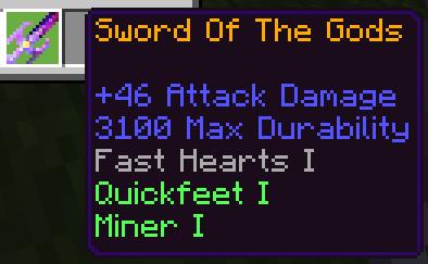 Характеристики меча богов, среди которых ускорение, скорость и регенерация