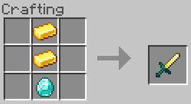 Крафт меча из двух золотых слитков и алмаза