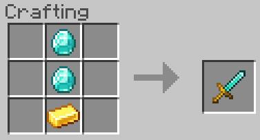 Крафт меча из двух алмазов и золотого слитка