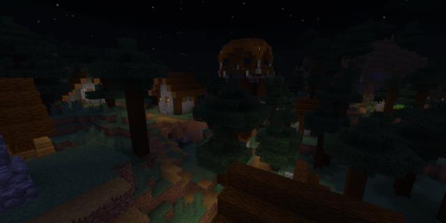 Освещение домов в деревне ночью