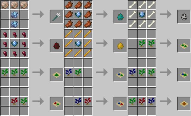 Рецепты крафта трезубца, яиц и растений