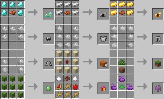 Рецепты крафта сёдел, снаряжения и новых блоков