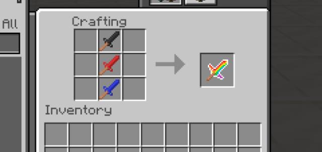 Рецепт крафта разнообразного меча, увеличивающего здоровье, при слиянии угольного, редстоунного и лазуритового мечей